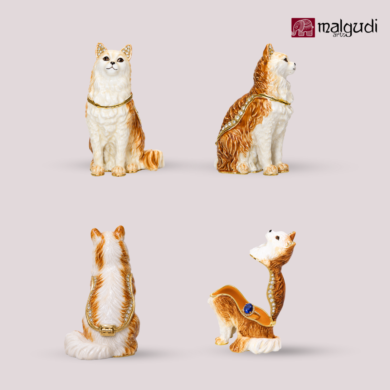 Cat Hand Painted Enamel Trinket Box by MalgudiArts (view 5)