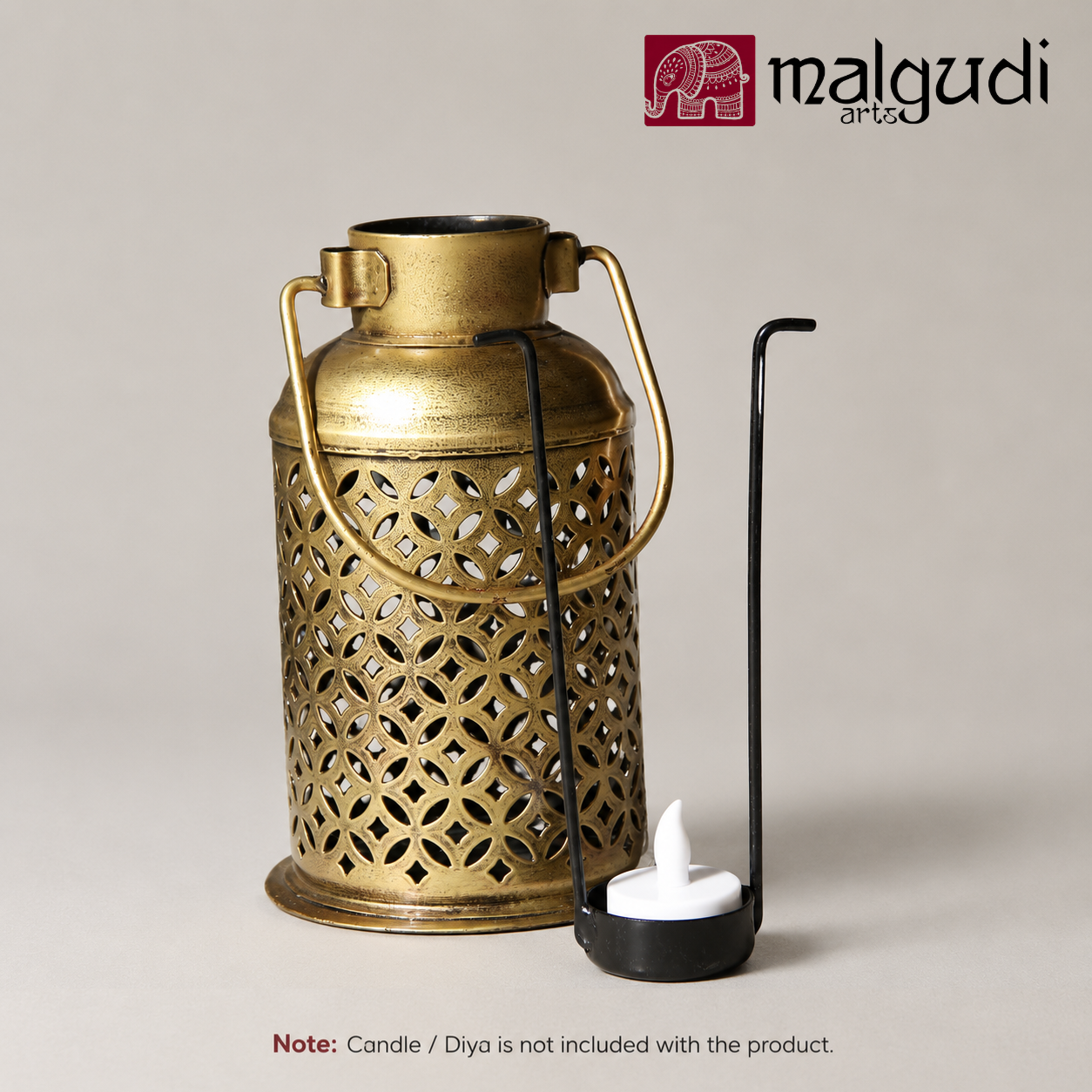 Brass Lantern with Grid Design by MalgudiArts (view 3)