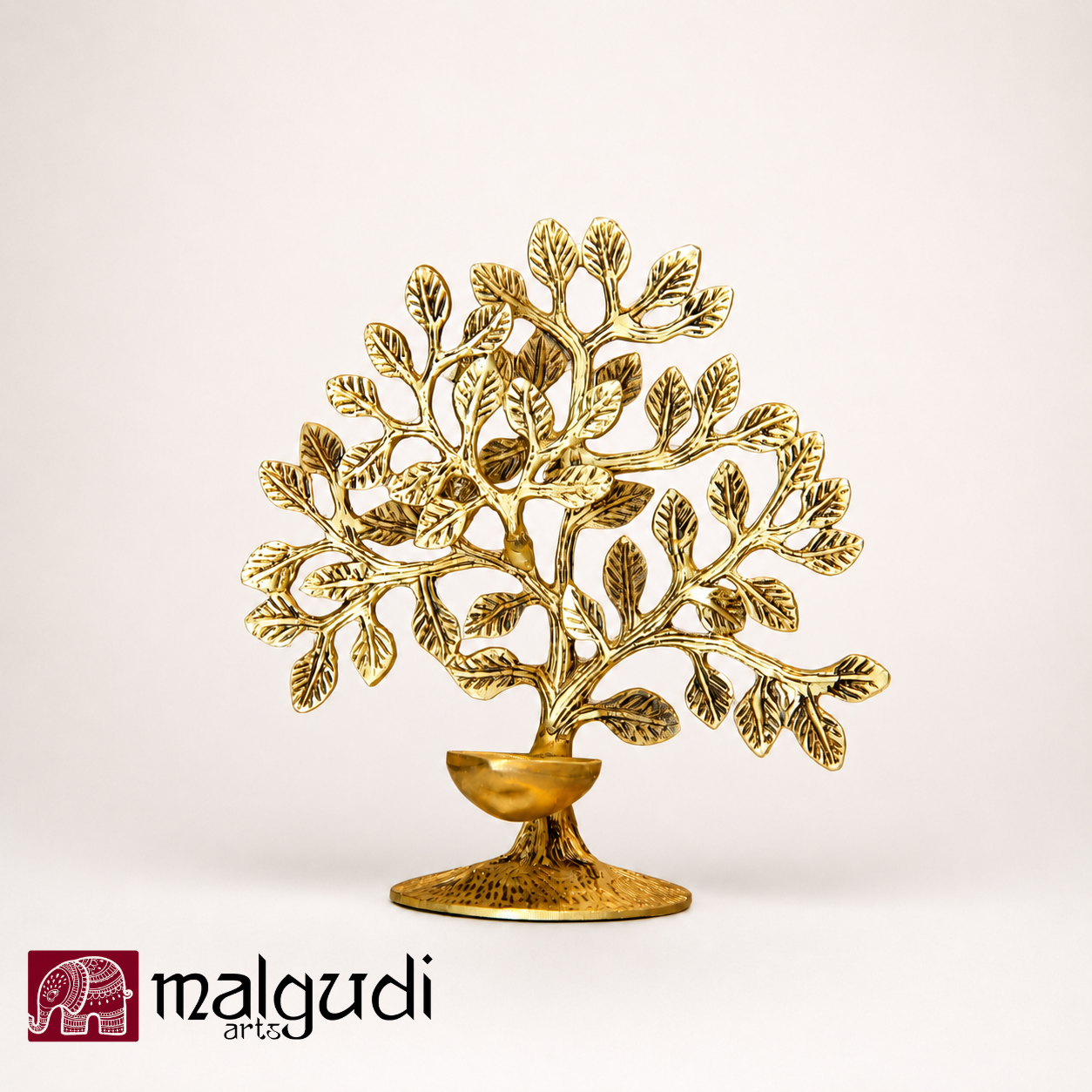 Kalpavruksha Wish Tree with Diya in Brass by MalgudiArts (view 3)