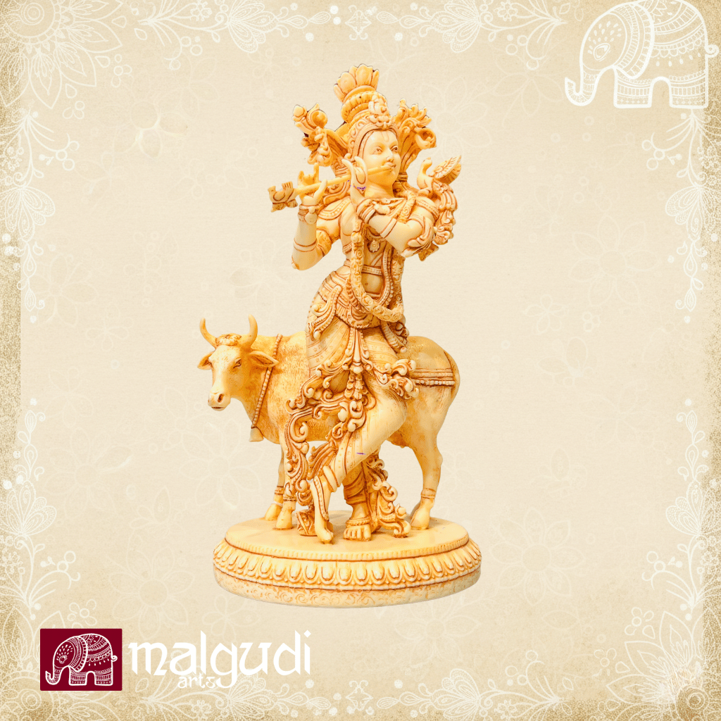 Krishna playing flute, rose marble dust