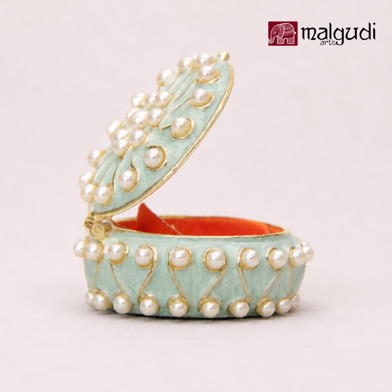 Light Green Enamel Trinket Box, Jewellery Organizer by MalgudiArts (view 5)