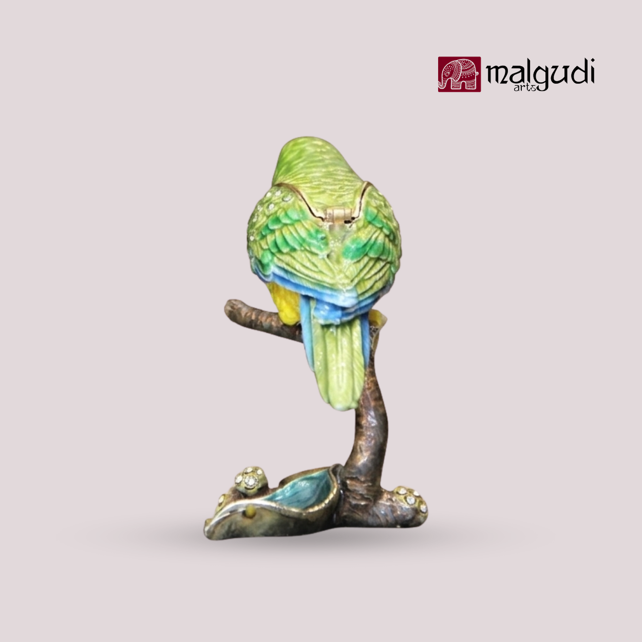 Green Bird Hand Painted Enamel Trinket Box by MalgudiArts (view 5)