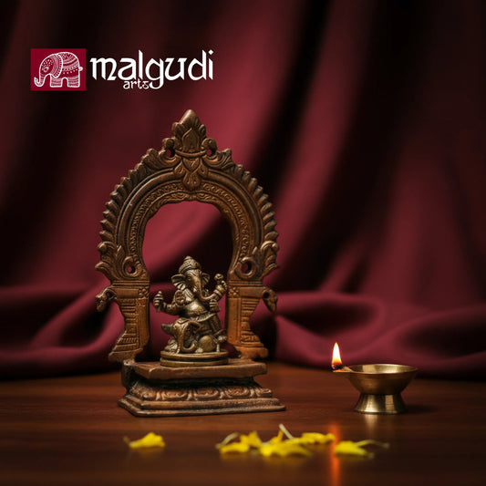 Antique Ganesh with mini mandir attached, 100% Copper
