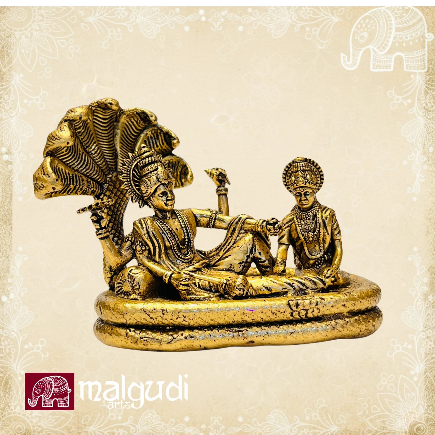 Lord Vishnu with Lakshmi Rest Upon Shesha Naag Brass Statue Religious Strength Sculpture Idol