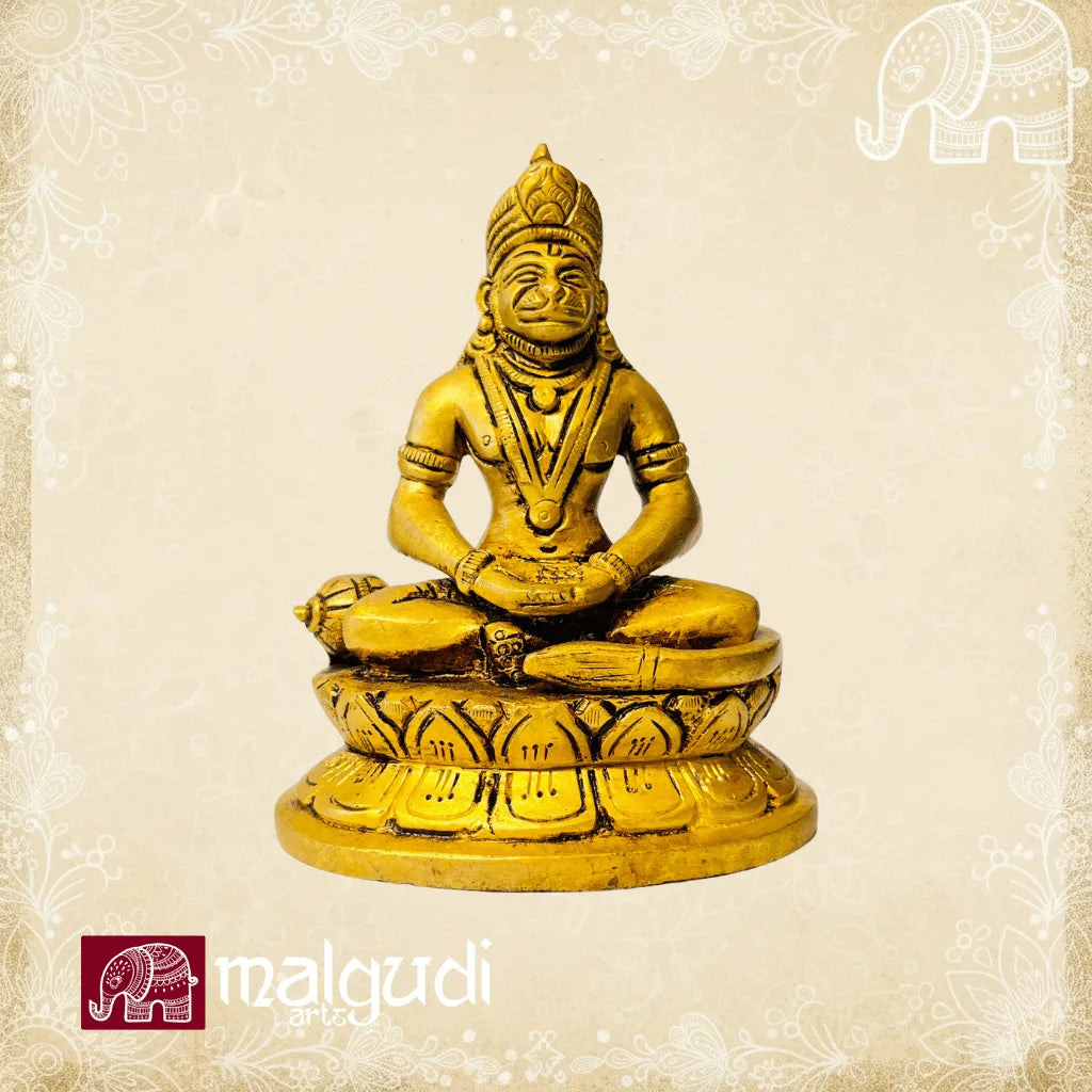Brass Hanuman in meditative pose, 100% Brass