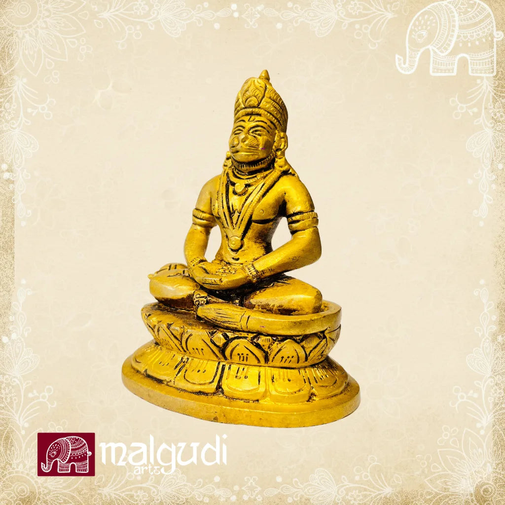Brass Hanuman in meditative pose, 100% Brass