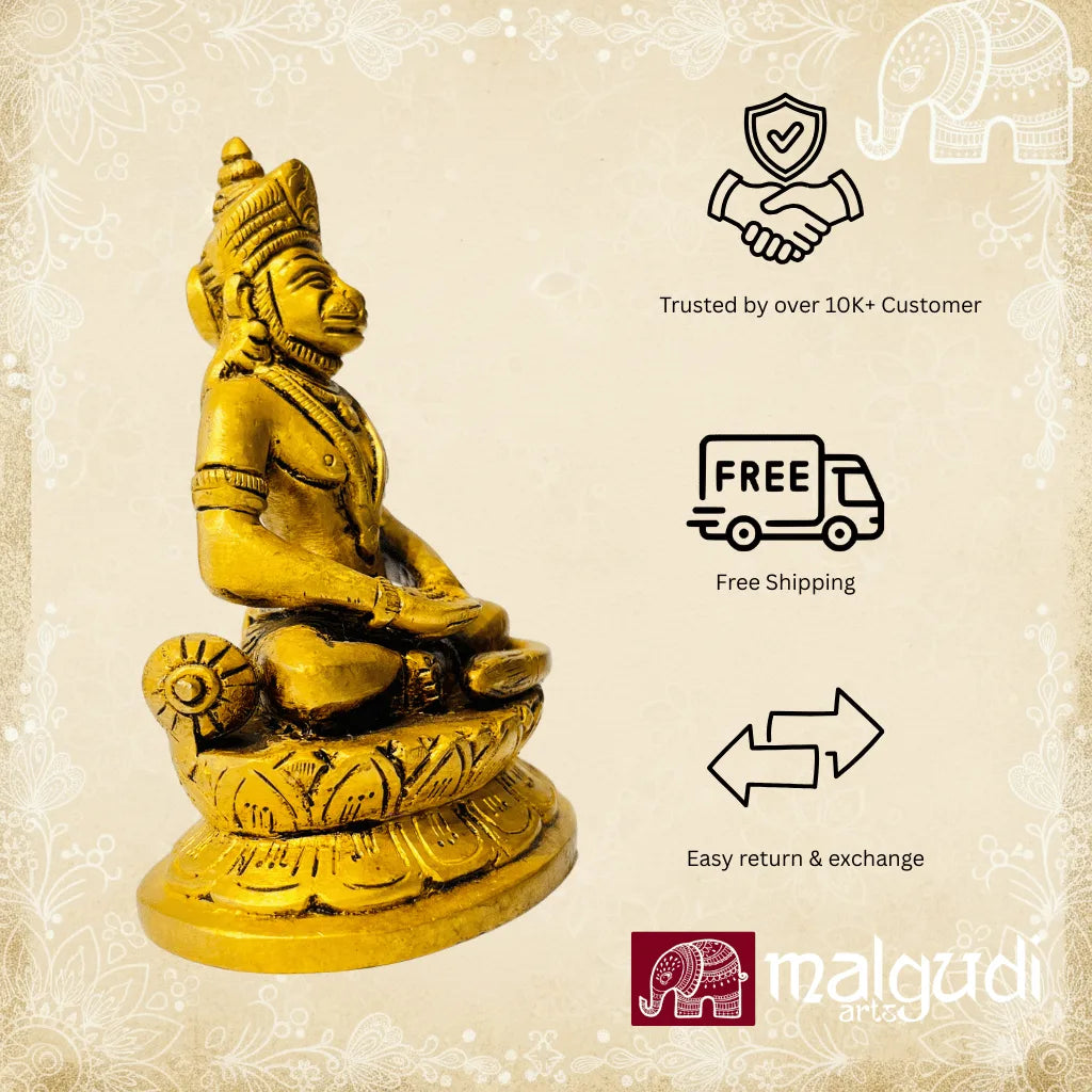 Brass Hanuman in meditative pose, 100% Brass