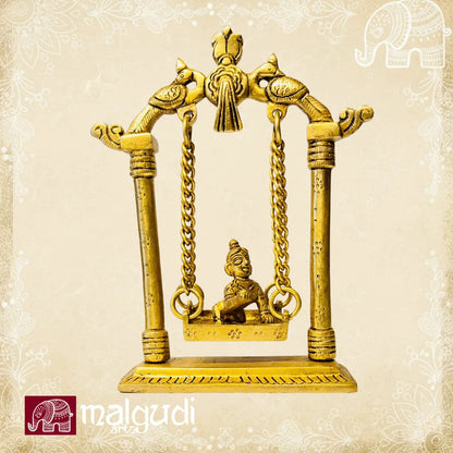Brass swing set with bala krishna deity