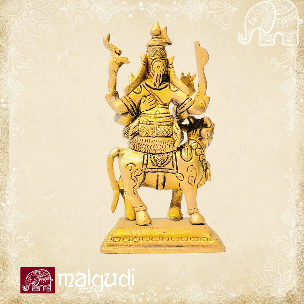 Brass statue of Shiva and Parvati sitting on nandhi