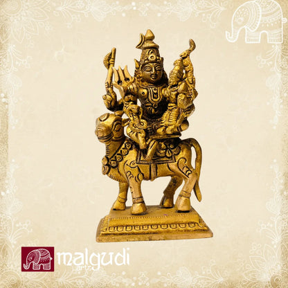 Brass statue of Shiva and Parvati sitting on nandhi