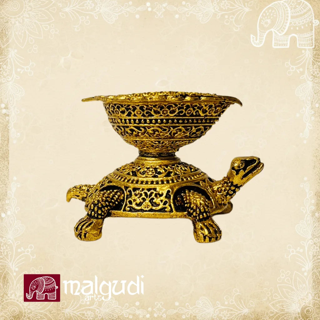 Brass turtle incense burner, traditional diya
