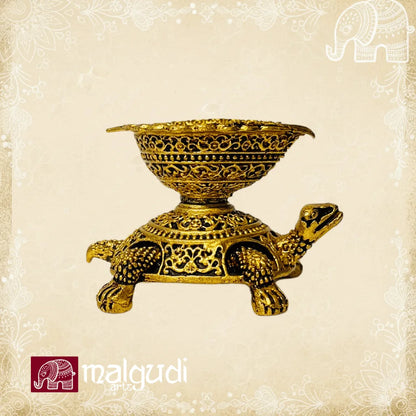 Brass turtle incense burner, traditional diya