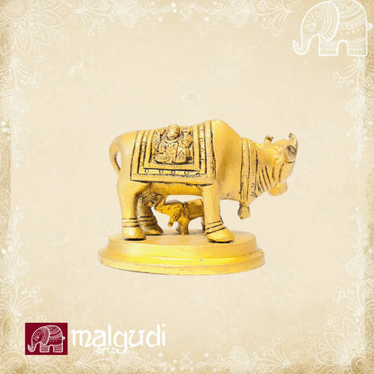 Brass Cow and Calf, with Ganesha engraving