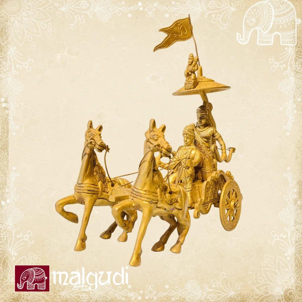 Krishnarjuna chariot scene from Mahabharata, brass