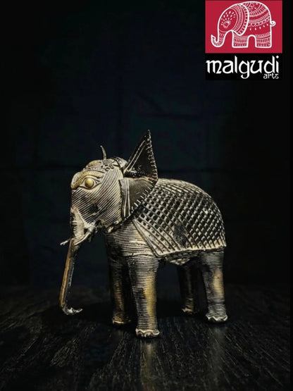 Handmade Dhokra Art Brass Elephant in Black