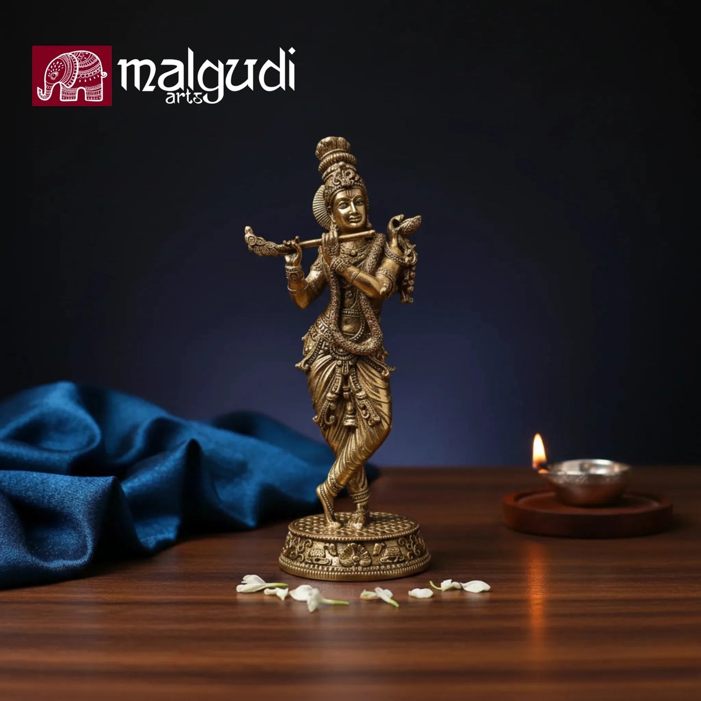 Fine Krishna Brass Statue, Artistic Style by MalgudiArts