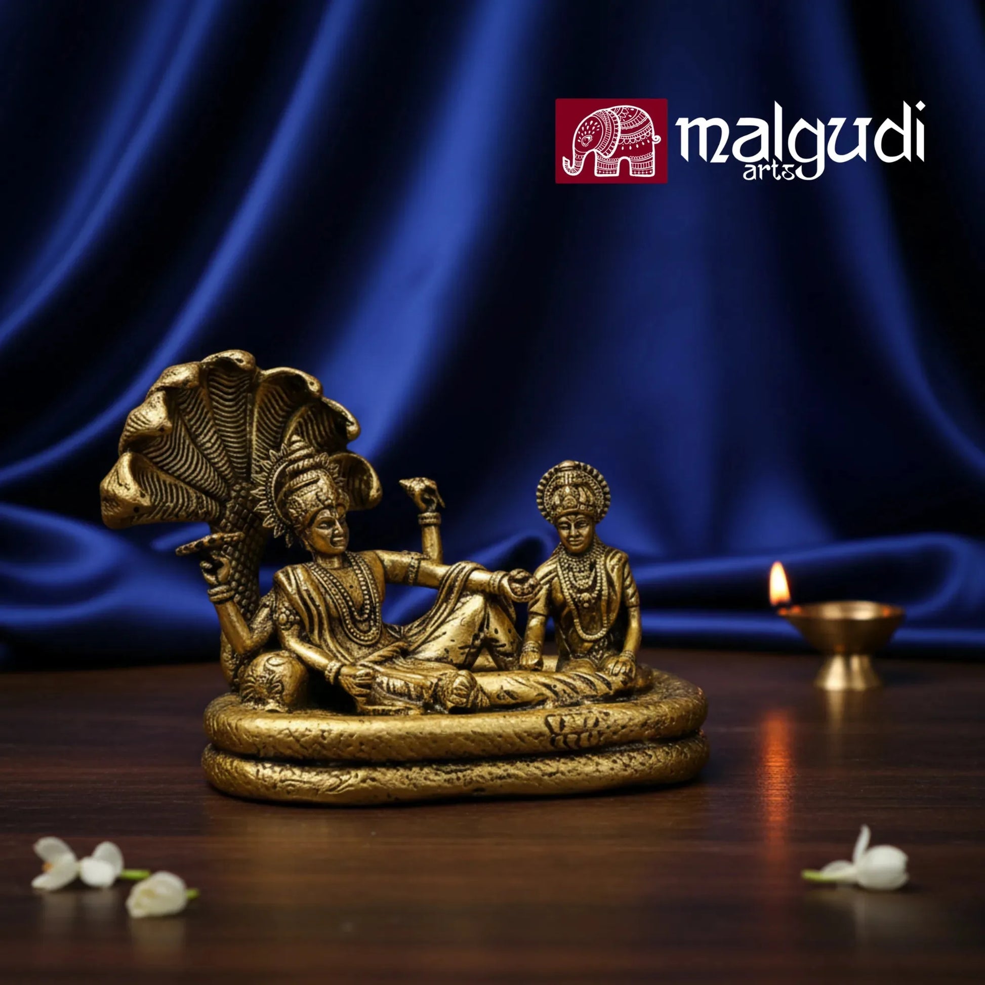 Vishnu and Lakshmi on Shesha Naag Brass Statue by MalgudiArts