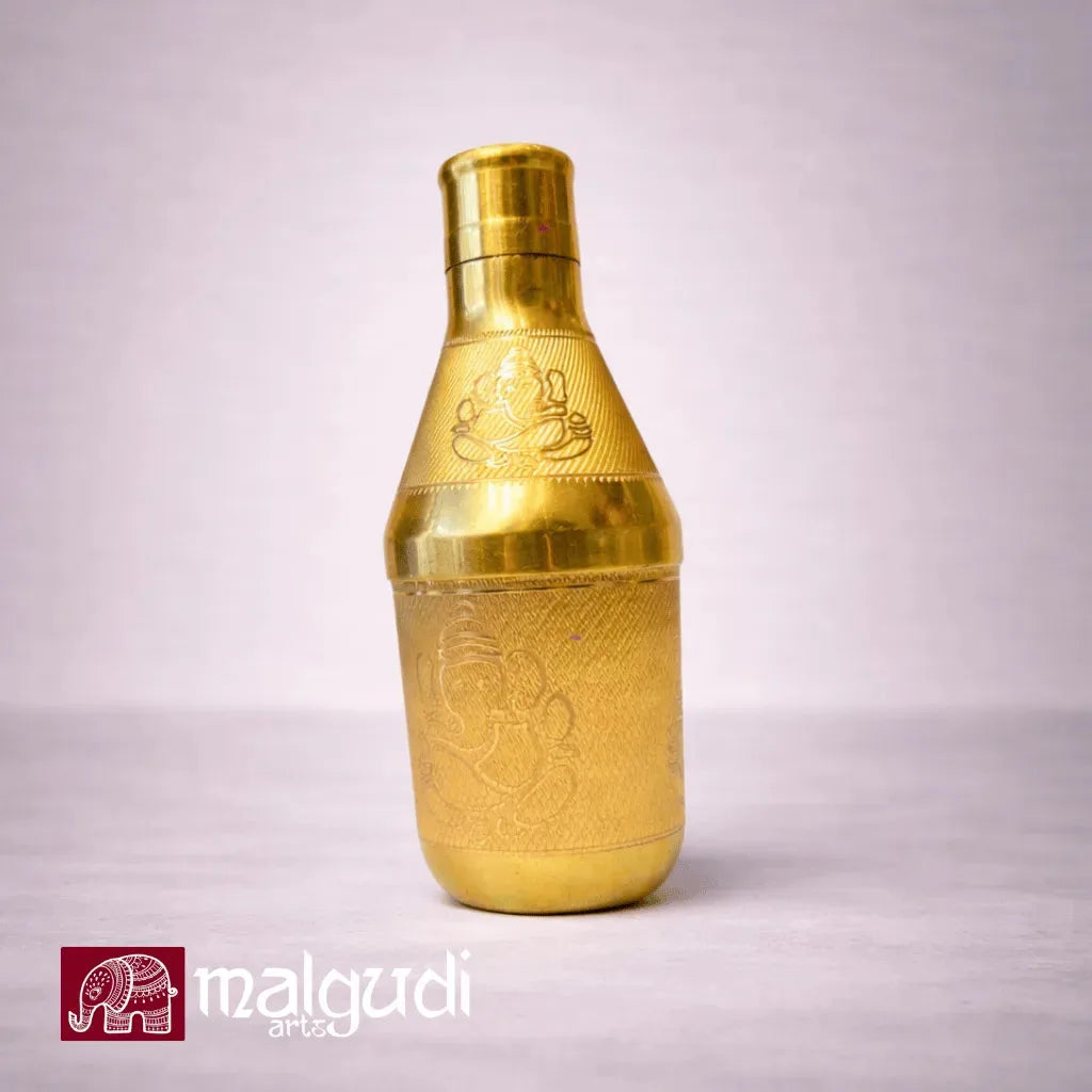 Engraved Brass Vessel with Ganesha Designs by MalgudiArts