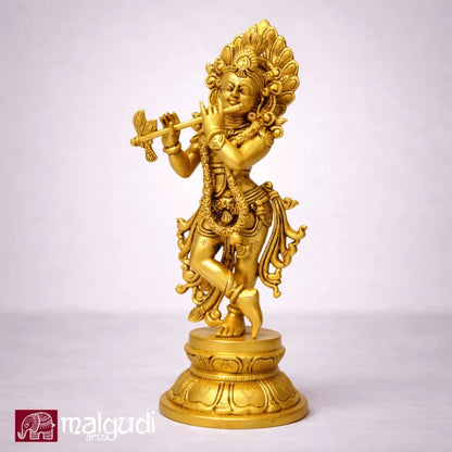 Lord Krishna Brass Statue with Flute by MalgudiArts