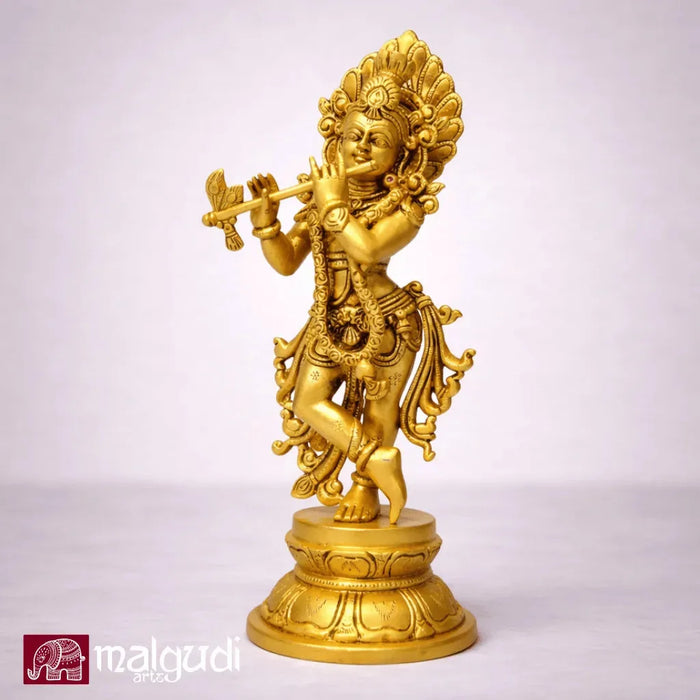 Lord Krishna Brass Statue with Flute by MalgudiArts