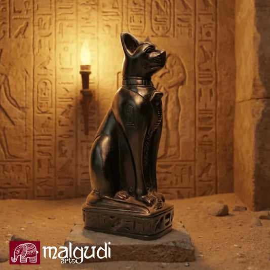 Egyptian Cat Figurine in Black Stone by MalgudiArts
