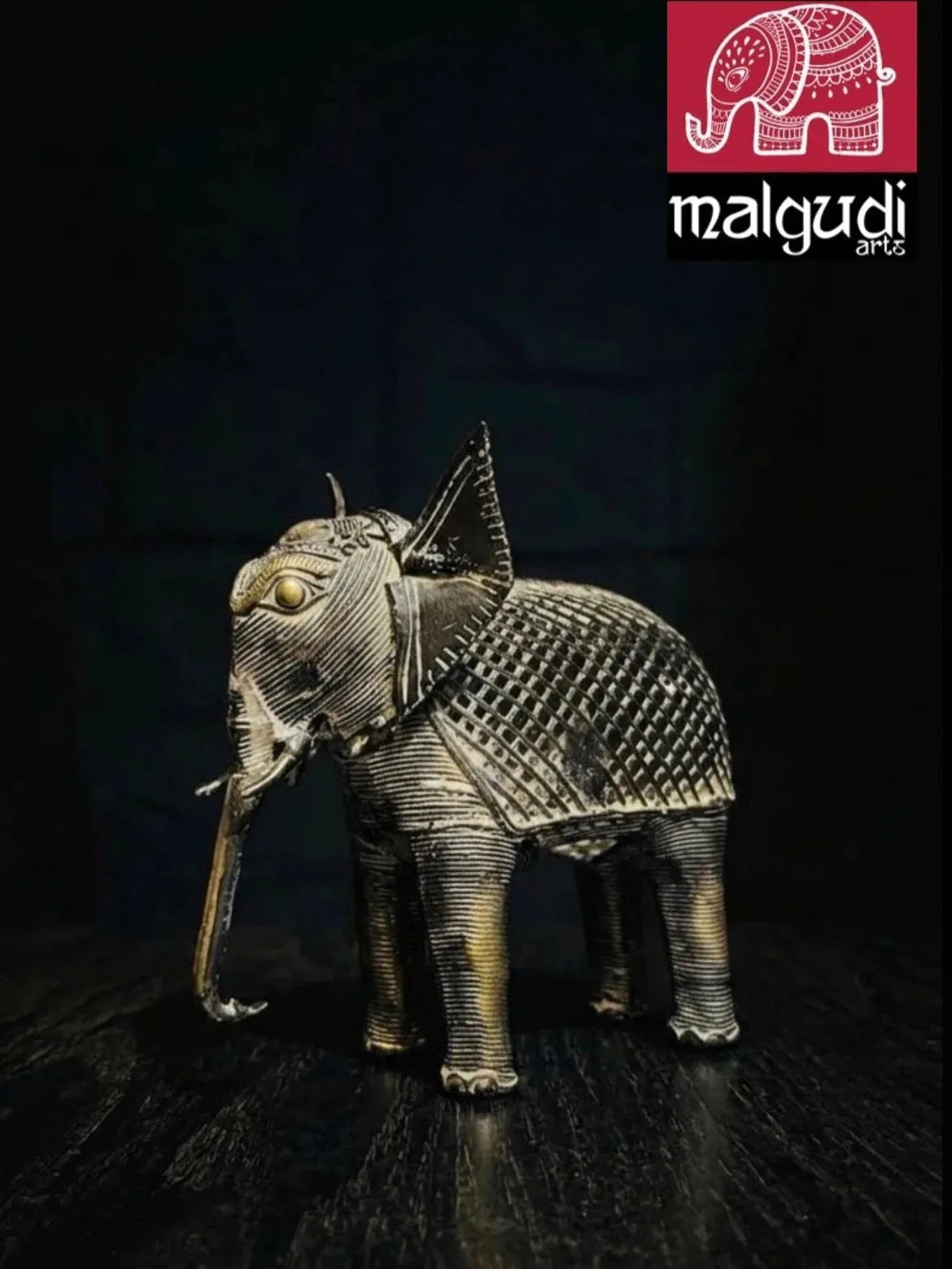 Handmade Dhokra Art Brass Elephant in Black