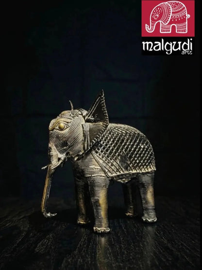 Handmade Dhokra Art Brass Elephant in Black