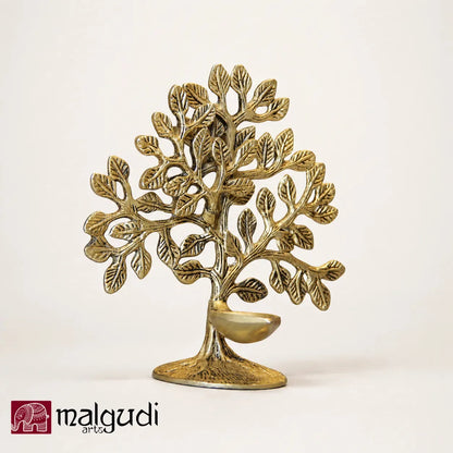 Kalpavruksha Wish Tree with Diya in Brass by MalgudiArts