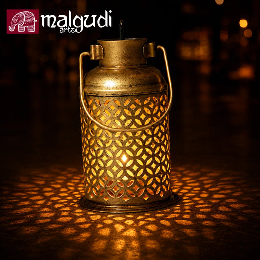 Brass Lantern with Grid Design by MalgudiArts
