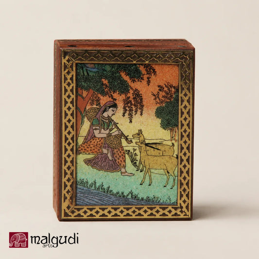 Small Vintage Style Wooden Jewellery Box by MalgudiArts