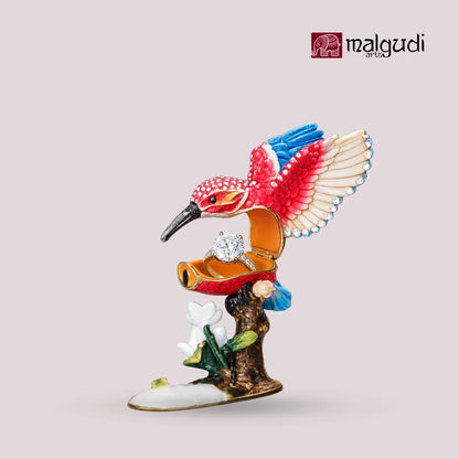 Red Kingfisher Hand Painted Enamel Trinket Box by MalgudiArts