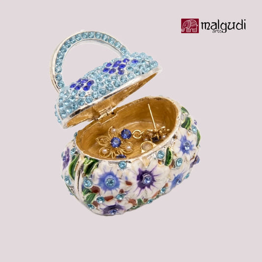 White Pumpkin Enamel Trinket Box, Hand Painted by MalgudiArts