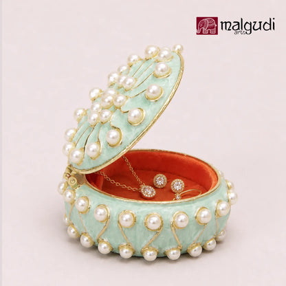 Light Green Enamel Trinket Box, Jewellery Organizer by MalgudiArts