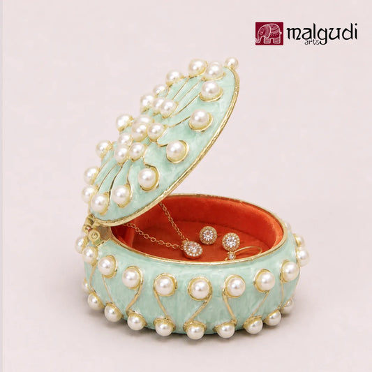 Light Green Enamel Trinket Box, Jewellery Organizer by MalgudiArts