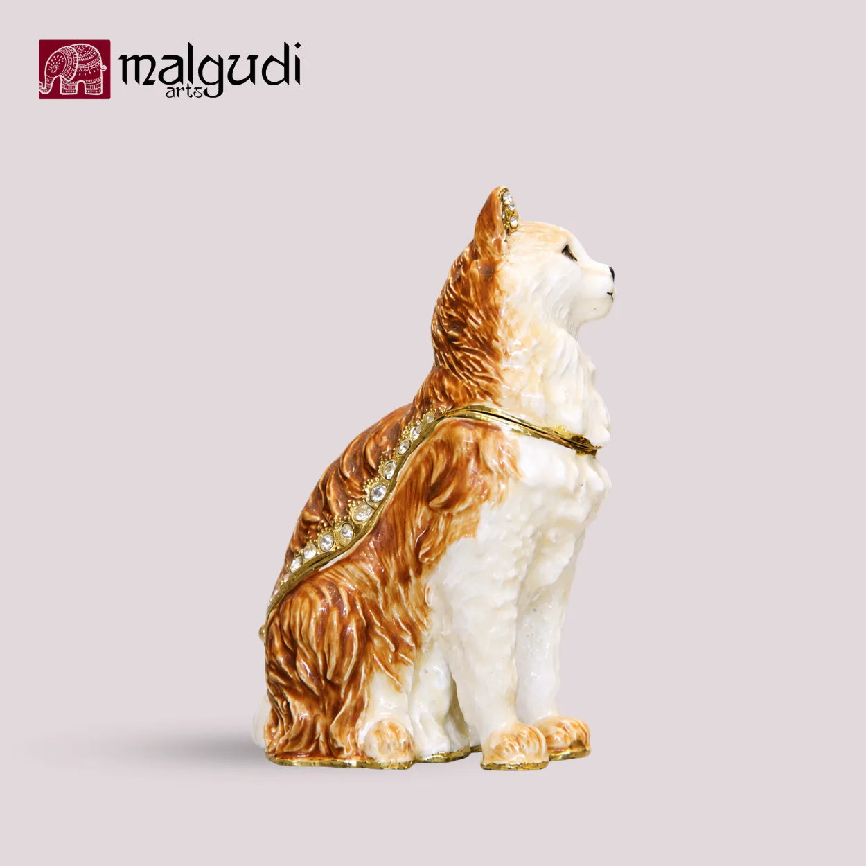 Cat Hand Painted Enamel Trinket Box by MalgudiArts