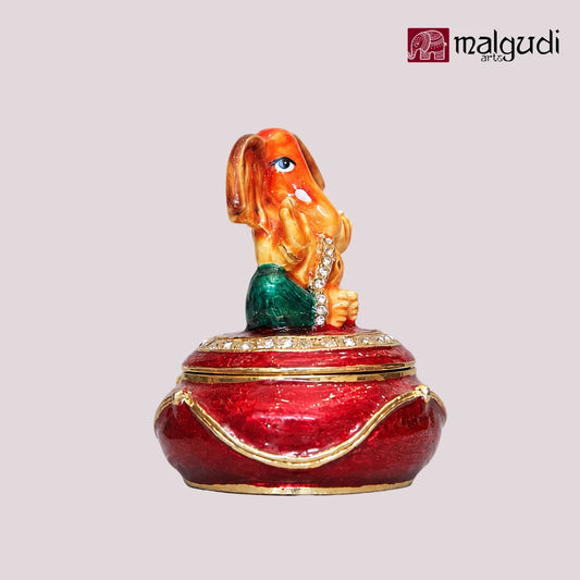 Lord Ganesha Hand Painted Red Enamel Trinket Box by MalgudiArts
