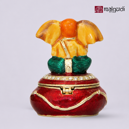 Lord Ganesha Hand Painted Red Enamel Trinket Box by MalgudiArts (view 3)