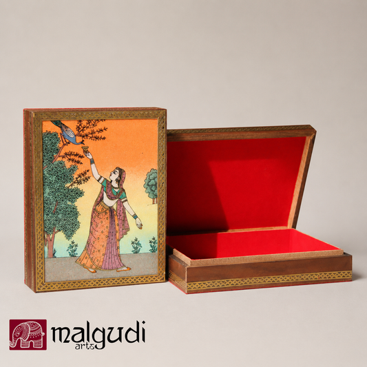 Large Vintage Style Wooden Jewellery Box by MalgudiArts