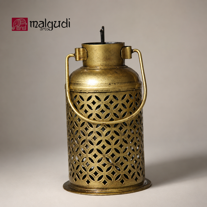 Brass lantern with grid design