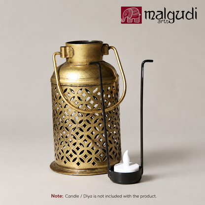 Brass lantern with grid design