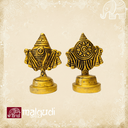 Carved Brass Shankh and Chakra Stands for Pooja by MalgudiArts (view 3)