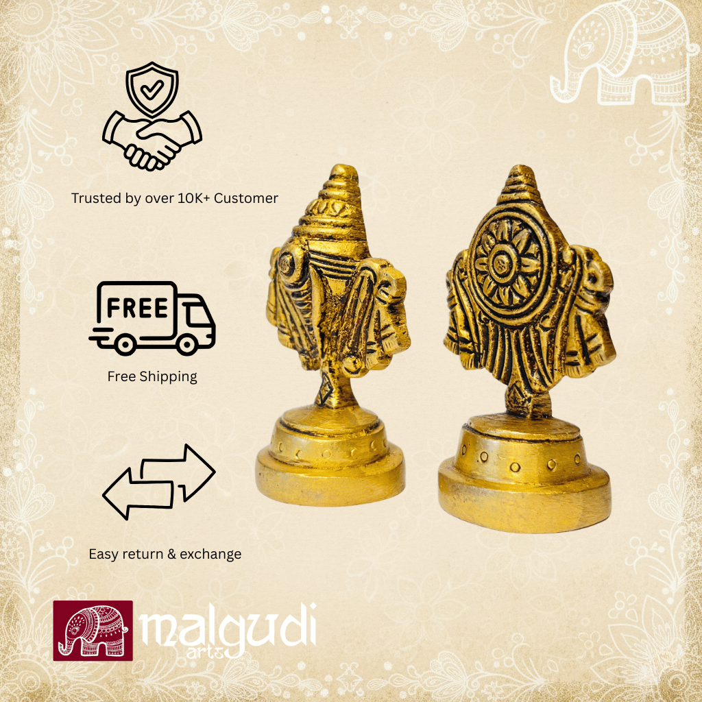 Carved Brass Shankh and Chakra Stands for Pooja by MalgudiArts (view 2)