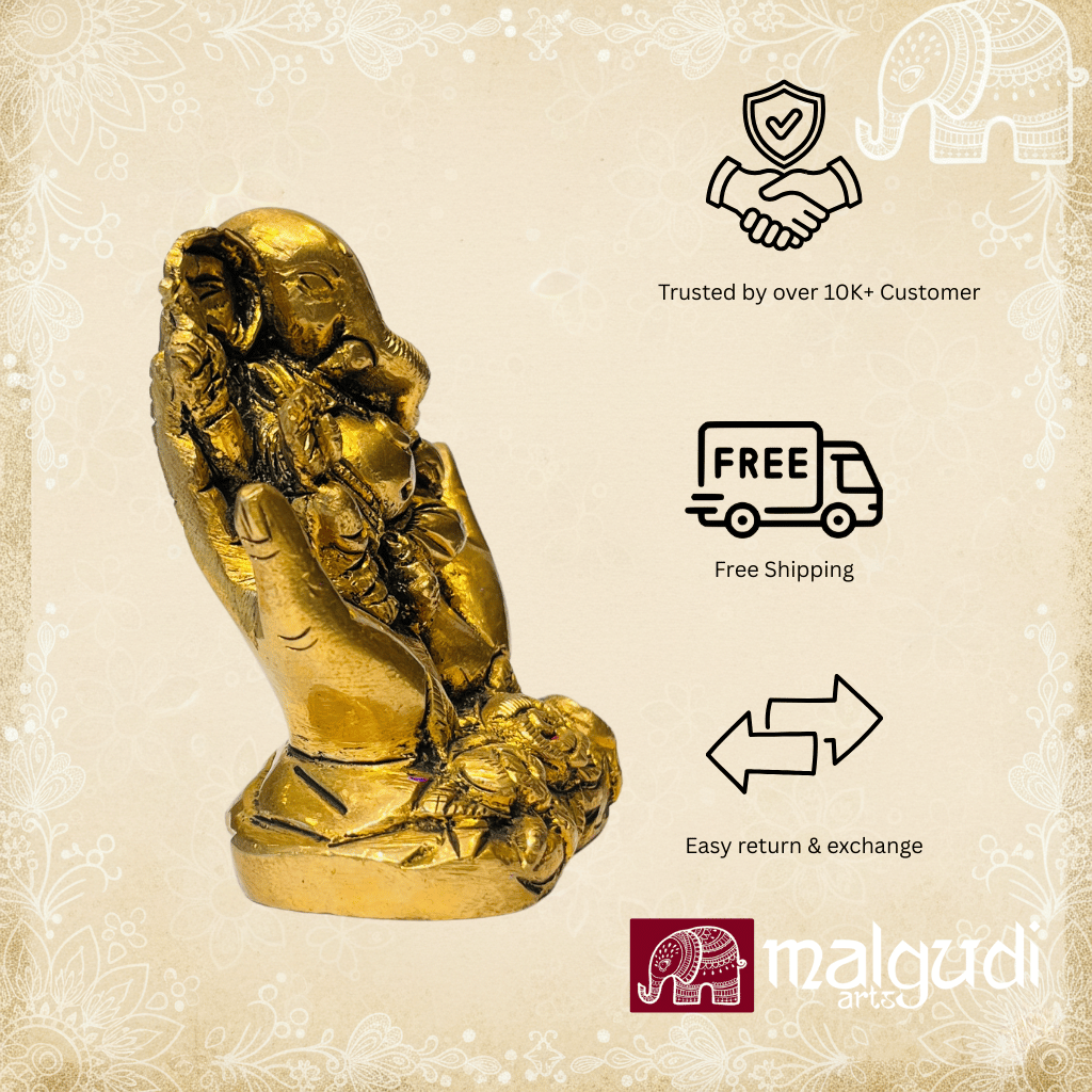 Golden Ganesha in Open Hands, 100% Brass by MalgudiArts (view 2)