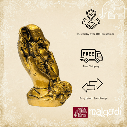 Golden Ganesha in Open Hands, 100% Brass by MalgudiArts (view 2)