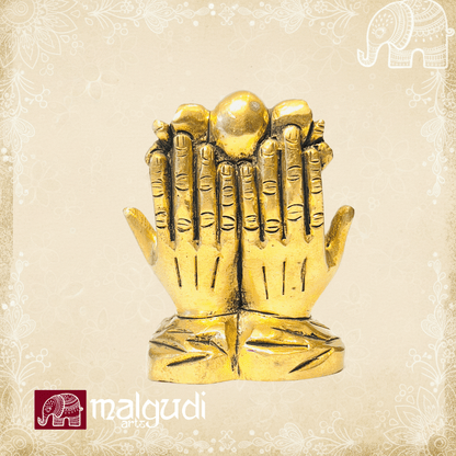 Golden Ganesha in Open Hands, 100% Brass by MalgudiArts (view 3)