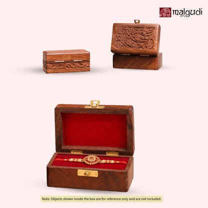 Handcarved Wooden Jewelry Box with Floral Carving & Brass Latch | Small Storage Organizer