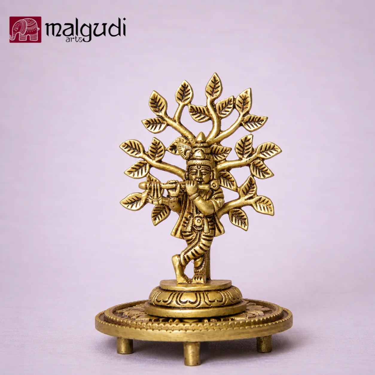 Lord Krishna with Kalpavruksha Brass Idol by MalgudiArts (view 3)