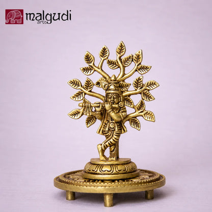 Lord Krishna with Kalpavruksha Brass Idol by MalgudiArts (view 3)