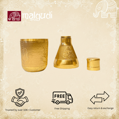 Engraved Brass Vessel with Ganesha Designs by MalgudiArts (view 2)