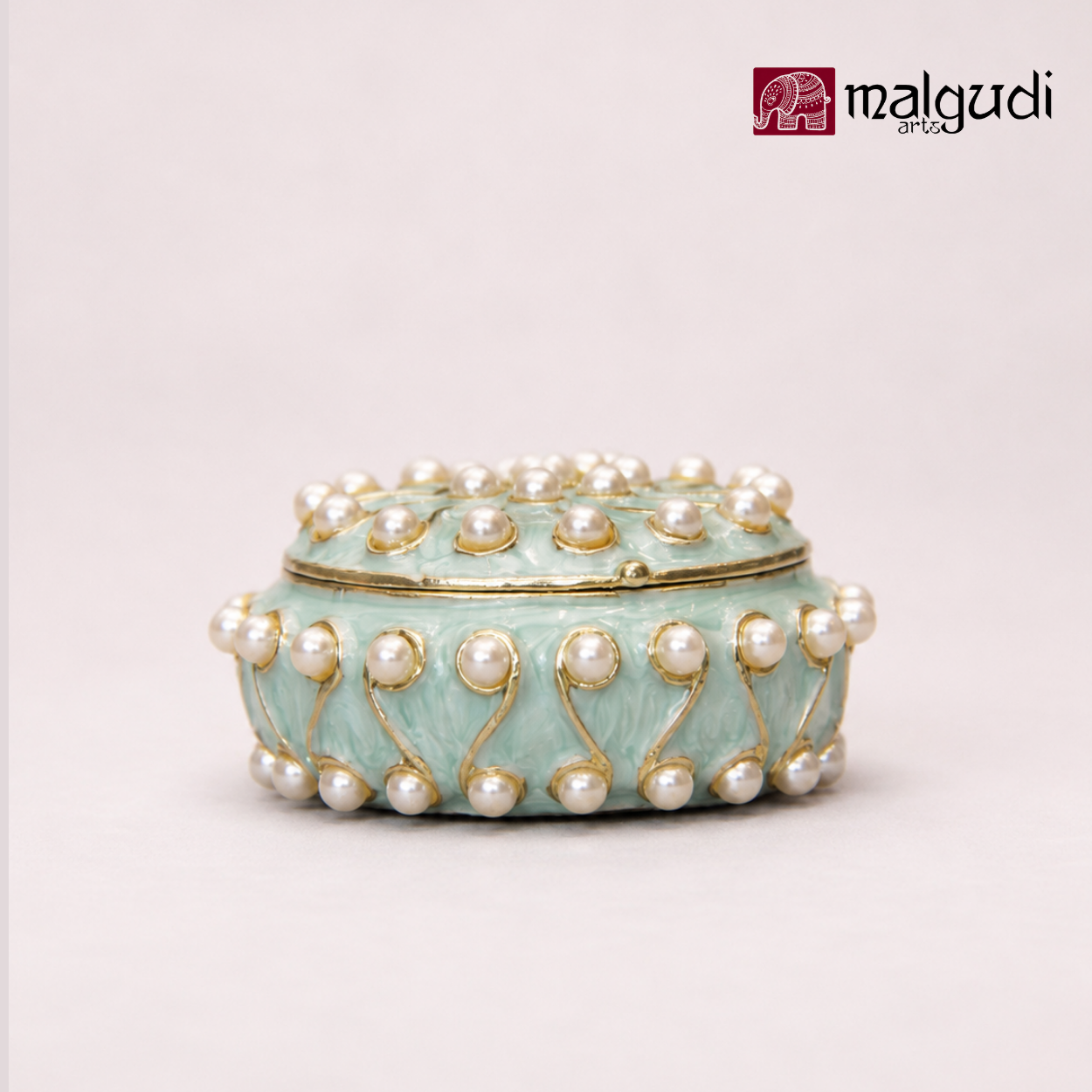 Light Green Enamel Trinket Box, Jewellery Organizer by MalgudiArts (view 3)